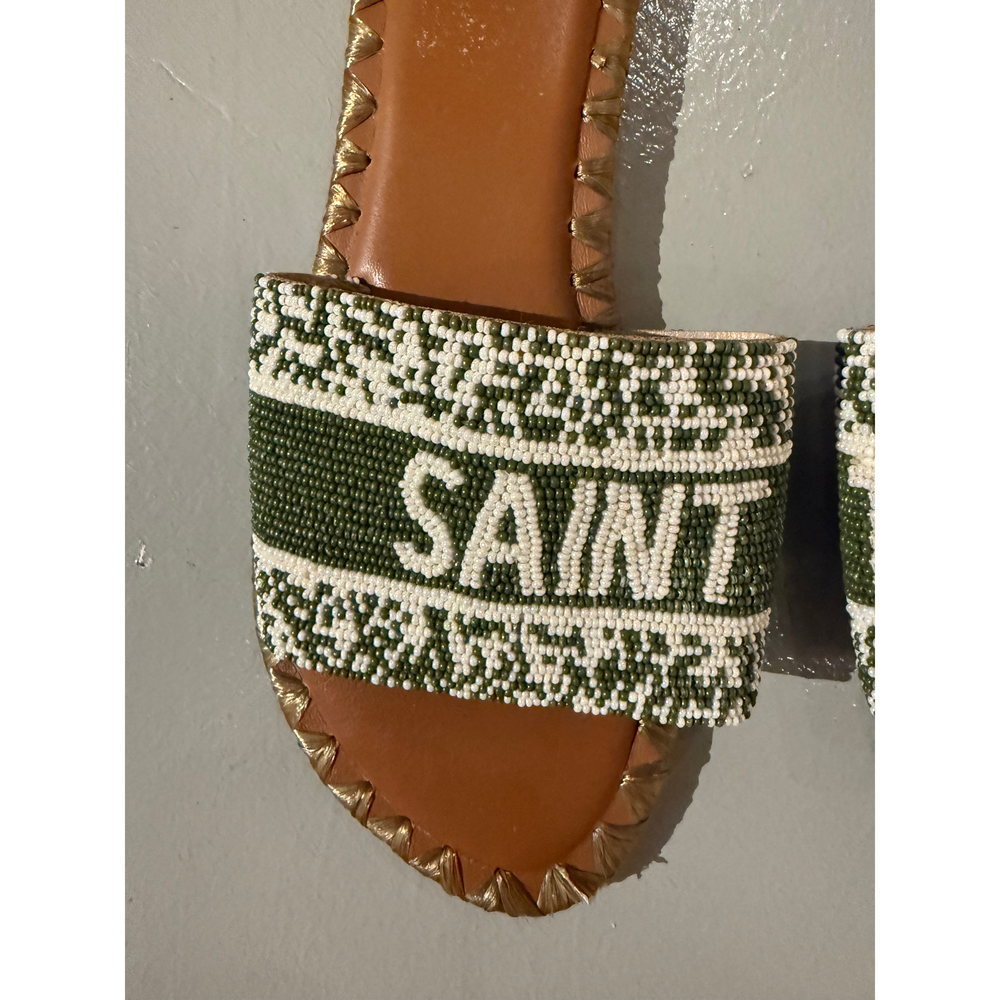 Saint Tropez Sandals in Olive Green Slides Leather & Beads - Picture 4 of 6